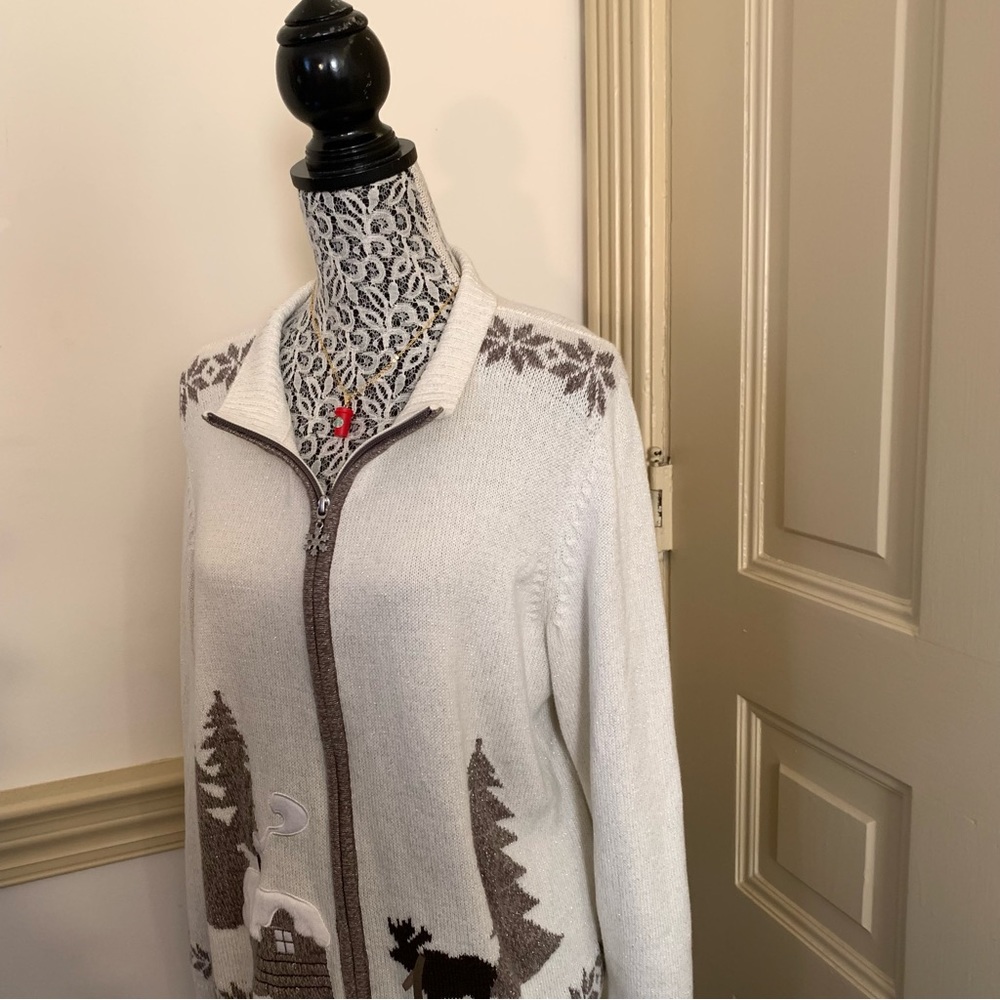 Vintage Zip Up Boho Christmas Sweater SZ XL - Picture 8 of 13